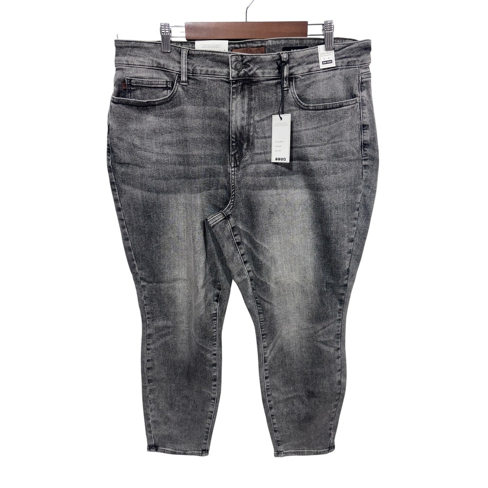 Judy Blue Women's 20W Grey Black Slim Fit High Waist Ankle Jeans JB88744 New